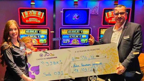 cheque du gagnant du jackpot de 42594 euros gagne machine a sous raising fortunes au casino joa de Gerardmer