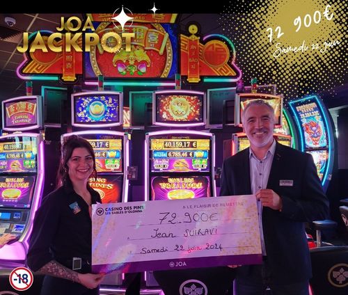 jackpot de 72900 euros sur une machine a sous Jin Ji Bao Xi au casino joa des pins les sables d'olonne