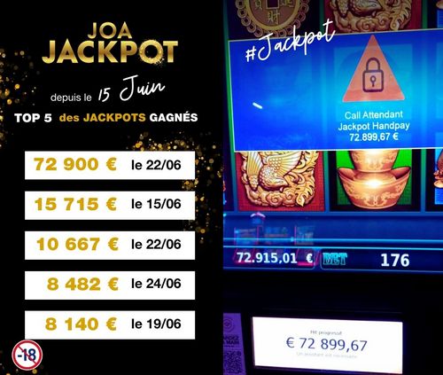 top 5 jackpots juin 2024 au casino joa des sables d'olonne les pins